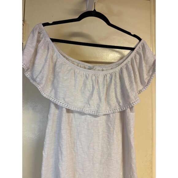 Old Navy Womens White Off-Shoulder Ruffle Top L 100% Cotton Lightweight Flowy Bl - Picture 2 of 5